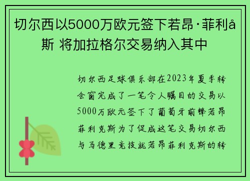 切尔西以5000万欧元签下若昂·菲利克斯 将加拉格尔交易纳入其中