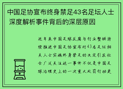 中国足协宣布终身禁足43名足坛人士 深度解析事件背后的深层原因
